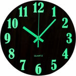 Horloge Murale Lumineuse 12 Pouces Design Silencieux en Bois Veilleuse Ronde Horloge Murale pour Salon et Chambre (Batterie Non Incluse) - Marron