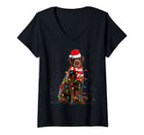 Womens Xmas Lighting Santa Labrador Retriever Dog Christmas V-Neck T-Shirt