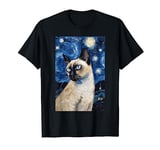 Starry Night With Portrait Chocolate Point Siamese Cat Lover T-Shirt