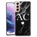 TULLUN Personalised Phone Case for Samsung Galaxy S20 Ultra - Clear Soft Gel Custom Cover Black Marble White Individual Style Initials Name Text - Initials with Heart