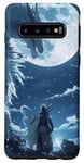 Coque pour Galaxy S10 Guerrier de style animé Visages Lune Loup Fantasy Stars