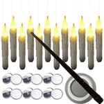 Flytande ljus med trollstav Fjärrkontroll, 12-pack LED flamlösa flimrande stickljus Batteridrivna Harry Potter flytande ljus för Halloween Yellow