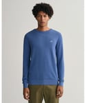 Gant Mens Cotton Pique Crewneck Sweatshirt in Blue - Size Small