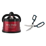 AnySharp Pro Metal Knife Sharpener with Suction, Metallic Red,25L x 25W x 28H millimetres & Smart Sizzors 'Cut Anything' Multi-Purpose Scissors, Blue