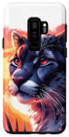 Coque pour Galaxy S9+ Cougar noir cool coucher de soleil lion de montagne puma animal anime art