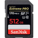 SanDisk 512 Go Extreme PRO SDXC, carte mémoire, jusqu'à 170 MB/s UHS-I Classe 10, U3, V30