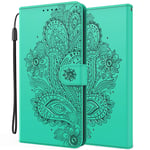 C/N DodoBuy Case for Samsung Galaxy S20+ Plus, Embossed Peacock Flower Magnetic Flip Folio Cover Wallet PU Leather Stand Card Slots Holder Wrist Strap - Green