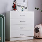 Songtree Chest of Drawers 3/4/5 Drawer with Metal Handles and Runners Bedside Table Cabinet Storage for Bedroom Living Room Furniture (4 Drawer, White)