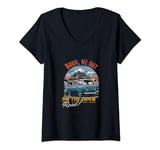 Womens Bruh, We Out On The Open Road - Vintage Van Travel V-Neck T-Shirt