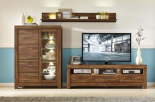 Living Room Furniture Set LED Light Glass Display Cabinet TV Unit Oak Effec Gent