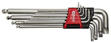 KS Tools - 151.2800 - Jeu de clés allen 1,5 à 10 mm - 9 clés mâles - Clé 6 pans pour empreinte de vis abimées - En acier trempé - Avec étui de rangement - Tête sphérique pour utilisation spéciale
