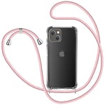 SAMCASE Coque avec Cordon pour iPhone 13, Transparent Silicone Collier Réglable Téléphone Étui Portable Lanière Housse, Or Rose