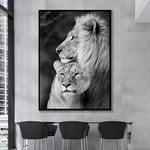RuYun Aniamls Wall Posters Lion And Her Baby Lover Canvas Paintings on the Wall Art Black And White For Living Room Decor 50x75cm No Frame