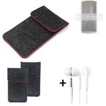 Protective cover for Cubot Pocket dark gray, pick edges Filz Sleeve + earphones