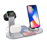 6 in 1 Wireless Charging Station, 360° Rotatable Charging Dock for Apple/Micro/Type C Phones/Airpods, Qi Wireless Charging for iPhone 8/9/10/11 Series/12 Series/Samsung, Stand for iWatch (Silver)