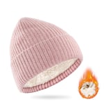 Thermal neulottu hattu, talvipipo hatut lämmin hattu naisille Vaaleanpunainen