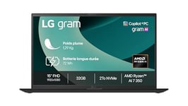 PC portable gram 15Z80T-G.AU8BF - 1,29kg, écran FHD format 16:9, Intel® Evo™ AMD Ryzen 7 AI350, RAM 32Go, SSD 2To NVMe, AMD Radeon™ Graphics, Windows 11 Home Next Gen. Premium, Noir Obisidien