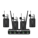 Trådlöst Lavalier-mikrofonsystem, 4 kanaler UHF, professionell kroppspack-sändare