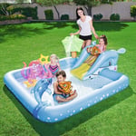 H.aetn Kids Inflatable Pool With Slide Fountain,Above Ground Kiddie Pools Paddling Pools,Outdoor Summer Water Party Family Swimming Pool Blue