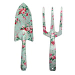 Fallen Fruits Rose Print Fork & Trowel Set - Garden Tools - Green/pink