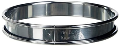 De Buyer - Cercle à tarte rond en inox à bord roulé - 12 x 2 cm - Surface Lisse, Démoulage Facile, Pour des Résultats Sans Défaut et Délicieux, Argent