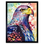 Bald Eagle Bird Folk Art Multicoloured Watercolour Painting Art Print Framed Poster Wall Decor 12x16 inch