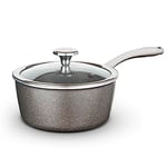 Tower T900217 Cerastone Pro 22cm Forged Aluminium Saucepan with Tempered Glass Lid, Non-Stick Coating, Graphite