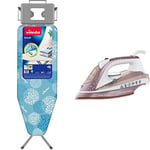 Vileda 158919 Solid Ironing Board, Blue, 164.5x8x44 cm & Russell Hobbs Pearl Glide Steam Iron, 315 ml Water Tank, Anti-Drip and Self-Clean Function, 2600 W, Champagne, 23972