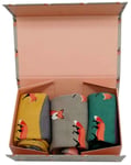 Fox Socks Gift Box 3 Pair Pack Ladies Foxes Yellow Grey Green Bamboo Cotton Cute