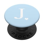 White Initial Letter J Heart Monogram On Pastel Light Blue PopSockets PopGrip: Swappable Grip for Phones & Tablets