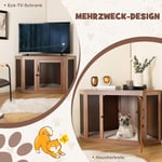 Hörnlåda för hund i hundkennel med nätdörr och kudde 114 x 59 x 67 cm Brun