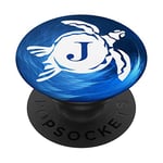 Phone Pop Out Knob,Cool Blue Sea Turtle Shell White Letter J PopSockets PopGrip: Swappable Grip for Phones & Tablets