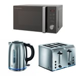 Russell Hobbs 20 L Silver Digital Microwave with Buckingham Quiet Boil Kettle, 1.7 L, 3000 W and Buckingham 4 Slice Toaster - Brushed Stainless Steel Silver