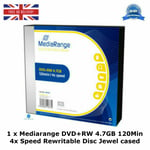 01 x Mediarange DVD+RW Blank Disc 4.7GB 120Min 4x Speed Rewritable Jewel cased