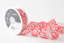 Valentine’s Day Ribbon Love Letters Printed Pattern White on Red Satin 25mm x 20m Reel