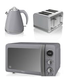 New Swan Kitchen Appliance Retro Set - Grey Digital 20L Microwave, Grey 1.5 Litre JUG Kettle & Grey Retro Stylish 4 Slice Toaster Set