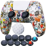 9CDeer 1 Piece of Silicone Transfer Print Protective Cover Skin + 10 Thumb Grips for Playstation 5 / PS5 / Dualsense Controller Strawberry