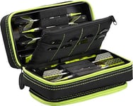Casemaster Plazma Pro Yellow Trim, 6 Dart Case for Soft and Steel Tip Darts, Features Large Front Mobile Device Pocket, Built-In Storage Tubes and Pockets for Flights, Tips, Shafts, and Personal Items