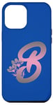Coque pour iPhone 14 Plus Bleu foncé élégant floral monogramme rose dégradé lettre B