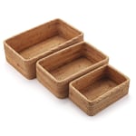 DECRAFTS Rectangular Rattan Storage Baskets Stackable Woven Wicker Box Key Holder for Kitchen Cupboards Shelf Natural Set of 3