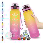 Bouteille d'eau, Gourde Sport 1 Litre, sans BPA, Étanche & Réutilisable, avec Filtre et Marqueur de Temps, Convient Pour la Gym, le Yoga, le Camping, Gourde Randonnée