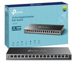 TP-Link 16-Port Gigabit Desktop Switch with 16-Port PoE+, Auto Recovery, 120 W Budget, Transmission Distance up to 250 m, Compliance with IEEE 802.3af/at, Durable Metal Casing,Plug and Play(TL-SG116P)