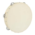 A-Star 10 Inch/25cm Handheld Headed Wooden Tambourine, Traditional Single Metal Jingle Bell Row - Natural Head