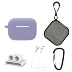 Apple AirPods Pro 2 gen. - Silikone cover - Inkl. Taske & neck strap - Lavendelgrå