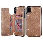 UEEBAI Case for iPhone XR, Premium Glitter PU Leather Case Back Wallet Cover [Two Magnetic Clasp] [Card Slots] Stand Function Durable Shockproof Soft TPU Case for iPhone XR - Rose Gold#3
