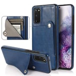 Samsung Galaxy S20 Case, SATURCASE Luxury PU Leather Flip TPU Magnetic Buckle Wallet Stand Card Slots Kickstand Case Cover for Samsung Galaxy S20 (Blue)