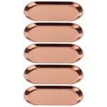 5PCS Serving Tray, Stainless Steel Oval Shaped Platter Bathroom Sink Vanity Organizer Towel Tray for Coffee, Desserts, Fruit, Candy, Ring, Cosmetics Jewelry, Decorative Plate(Rose Gold)