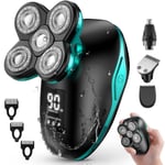 Huvudrakare för Män, 5 i 1 Rakapparat för Skallig Huvud Sladdlös LED Elektrisk Rakapparat, Våt och Torr Rakapparat, IPX5 Vattentät Rotationsrakare, Grooming Kit Med