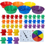 Sorting Bears with Matching Bowls - Early Math Manipulatives - 68pc Set - 60 Bear Counters, 6 Bowls & 2 Game Spinners -