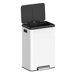 Songmics Kitchen Bin, 40L Pedal Bin with Lid, Rubbish Bin for Waste, Soft Close and Stays Open, Wide Pedal, White LTB541W4002